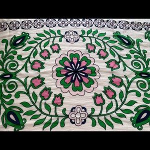 Tory Burch spring scarf, cream, green, and pink, NWOT